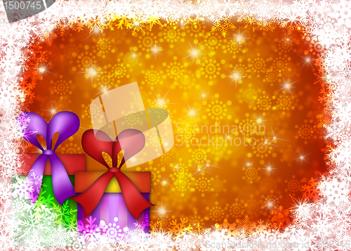 Image of Christmas Presents with Snowflakes Border Illustration