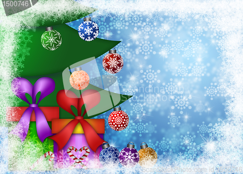 Image of Christmas Presents Under the Tree with Snowflakes