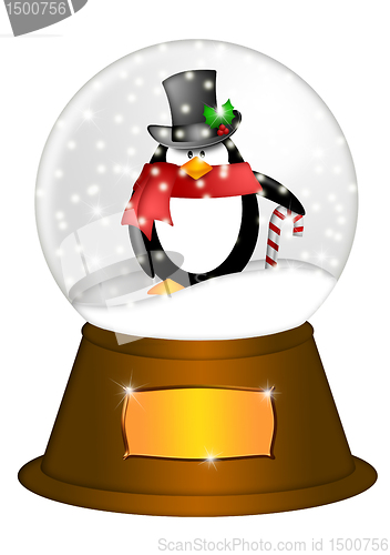 Image of Water Snow Globe with Penguin and Candy Cane Illustration