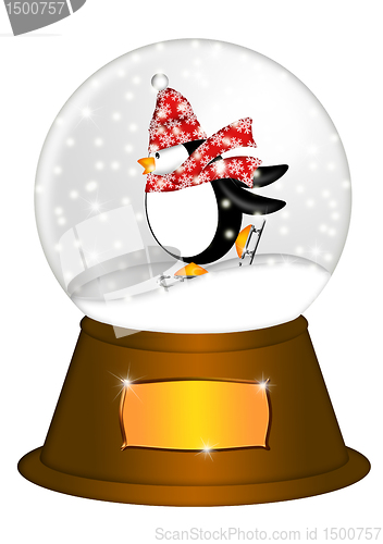 Image of Water Snow Globe with Penguin Ice Skating Illustration