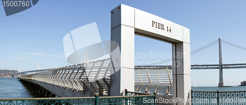 Image of Oakland Bay Bridge by Pier 14 in San Francisco