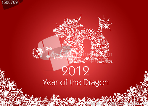 Image of Chinese New Year Dragon with Snowflakes Pattern Red