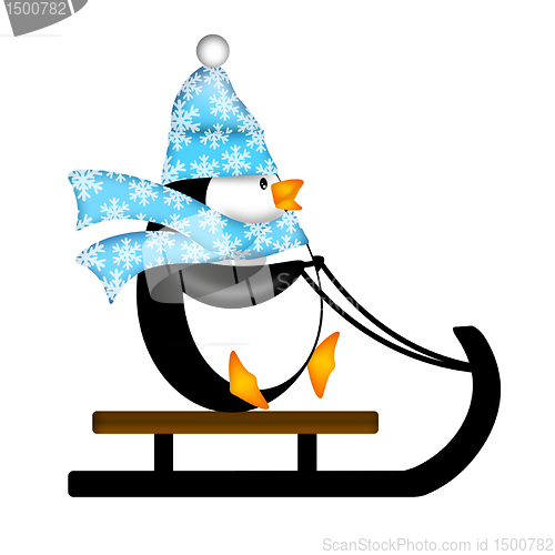 Image of Cute Penguin on Sled Illustration