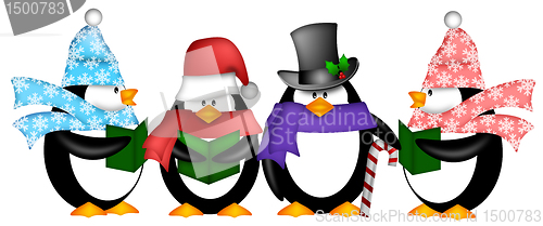 Image of Penguins Singing Christmas Carol Cartoon Clipart