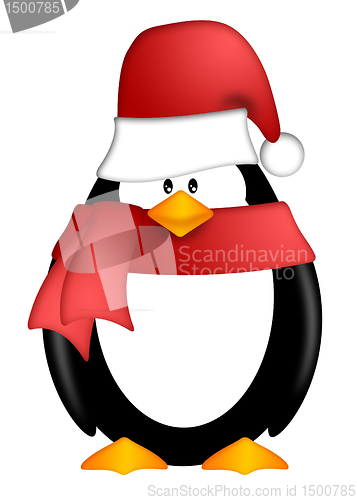Image of Penguin with Santa Hat and Red Scarf Clipart