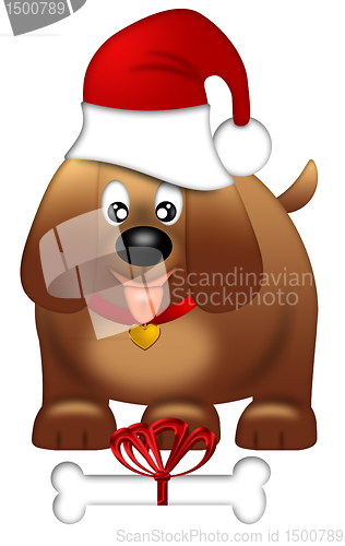Image of Cute Puppy Dog with Red Santa Hat