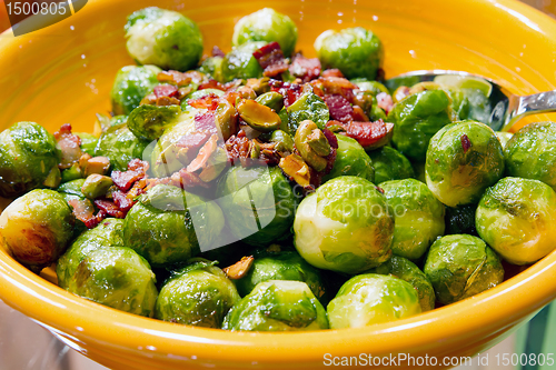 Image of Thanksgiving Day Dinner Brussels Sprout with Bacon Bits and Pist