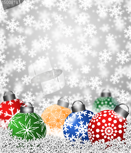 Image of Colorful Snowflake Ornaments on Snow
