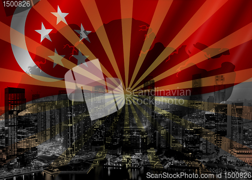 Image of Singapore Skyline with Flag and Map