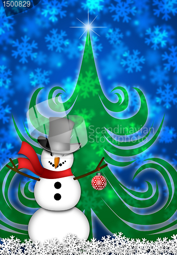 Image of Snowman in Winter Snow Scene