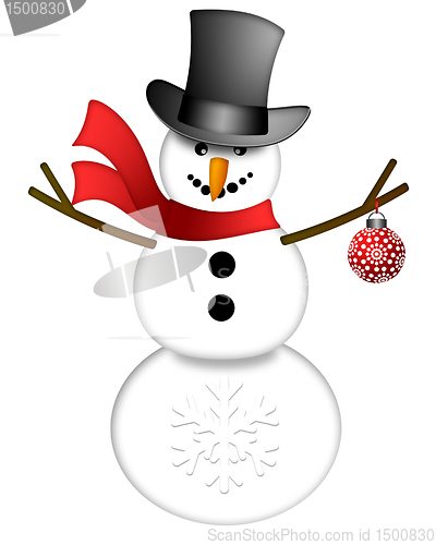 Image of Snowman with Top Hat Isolated on White Background