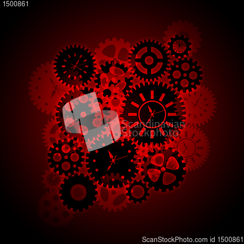 Image of Time Clock Gears Clipart on Red Background