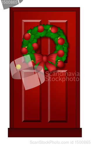 Image of Red Door with Christmas Wreath Illustration