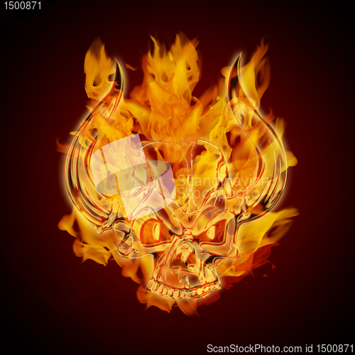 Image of Fire Burning Flaming Skull with Horns