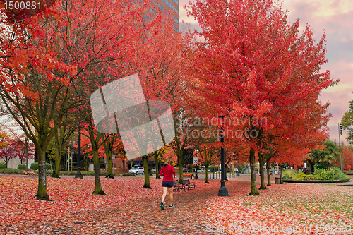 Image of Woman Jogging in Portland Oregon Downtown Waterfron Park