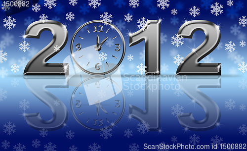 Image of Silver 2012 Happy New Year Clock with Snowflakes