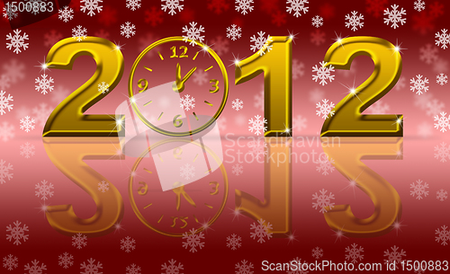 Image of Gold 2012 Happy New Year Clock with Snowflakes