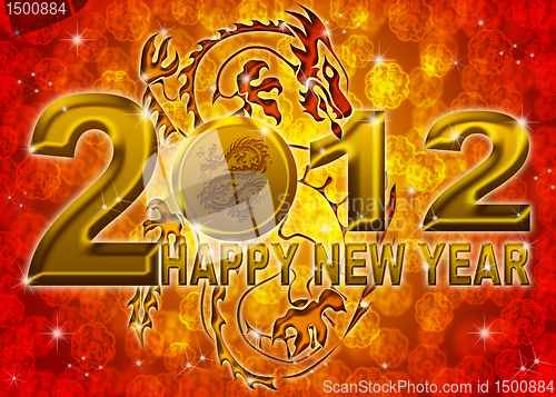 Image of 2012 Happy New Year Golden Chinese Dragon Illustration