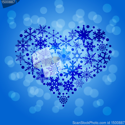 Image of Christmas Snowflakes Heart Shape on Blurred Background