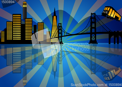 Image of Reflection of San Francisco Skyline at Night