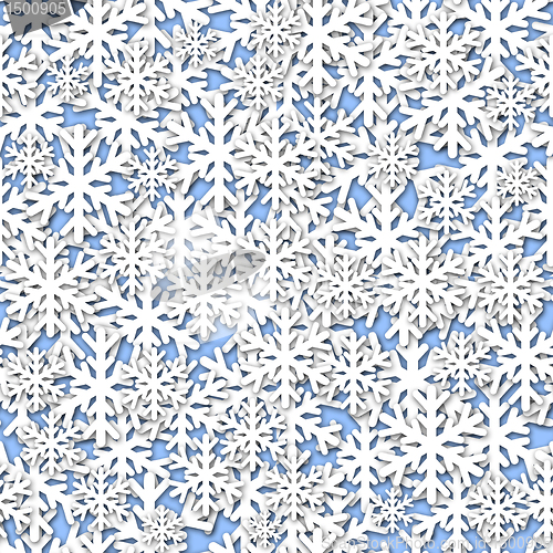 Image of White Snowflakes Seamless Tile on Blue Background 