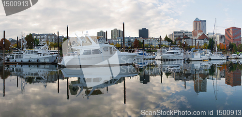 Image of Marina on Willamette River in Portland Oregon Downtown