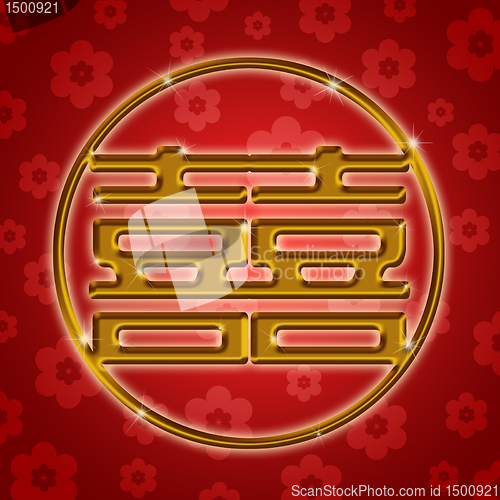 Image of Chinese Wedding Circle Symbol with Flowers Motif