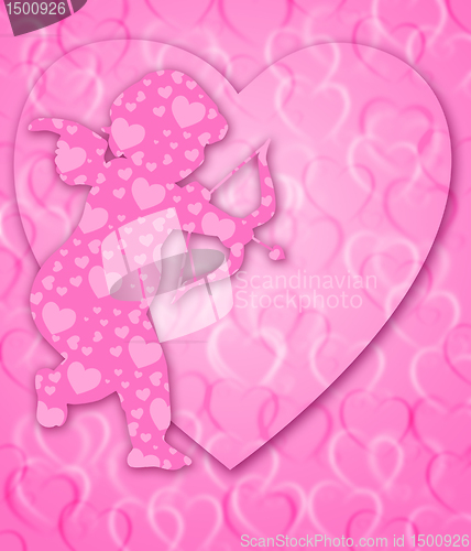 Image of Happy Valentines Day Cupid with Bow and Arrow