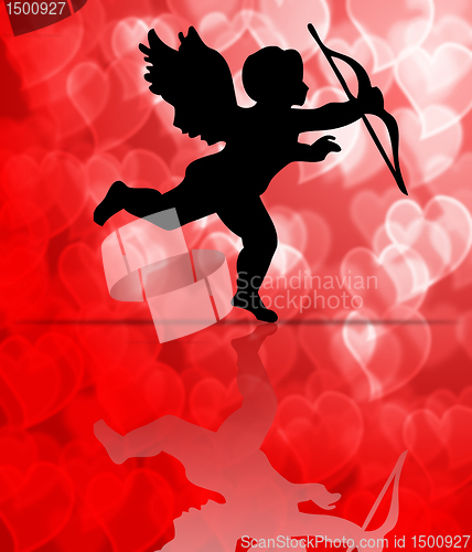 Image of Valentine's Day Cupid on Hearts Blurred Background