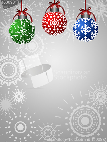 Image of Three Colorful Ornaments on Silver Background