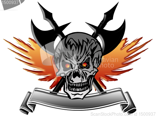 Image of Skull with Wings Axe and Banner