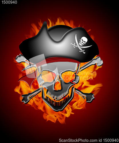 Image of Pirate Skull Captain with Flames Background