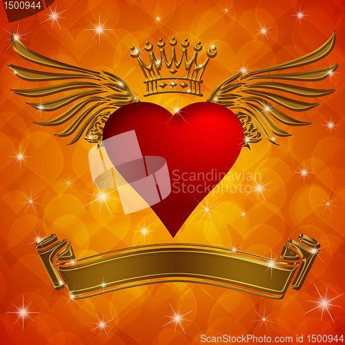 Image of Valentine's Day Heart with Crown Wings and Banner