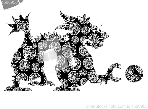 Image of Chinese Dragon Sitting Archaic Motif Black and White Clip Art