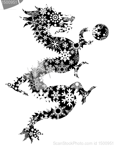 Image of Chinese Dragon Snowflakes Black and White Clip Art