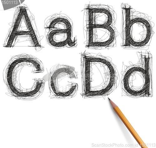 Image of sketch letters and numbers with pencil new 