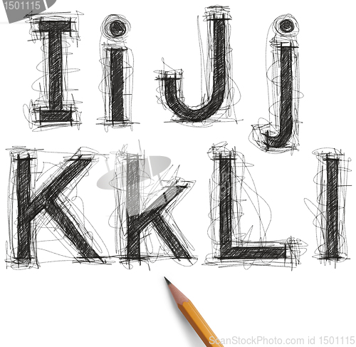 Image of sketch letters and numbers with pencil new 