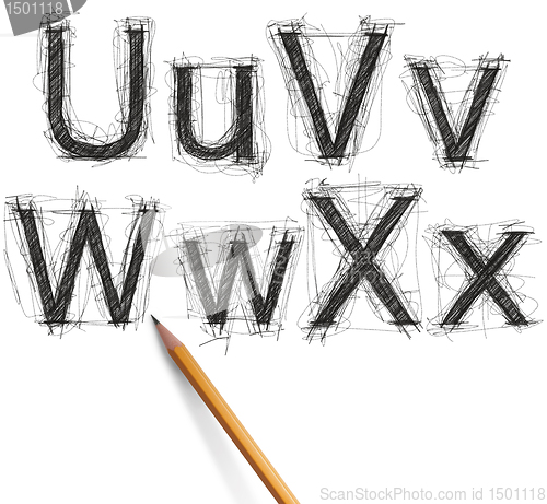 Image of sketch letters and numbers with pencil new 