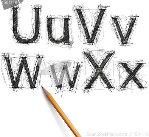Image of sketch letters and numbers with pencil new 