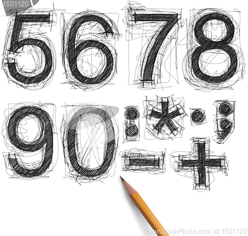 Image of sketch letters and numbers with pencil new 