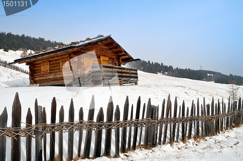 Image of Old winter cottage with fence