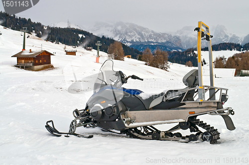 Image of Snowmobile on alps in winter time