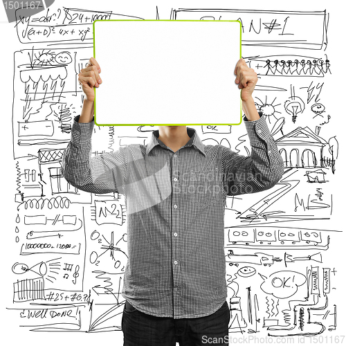 Image of male with write board in his hands