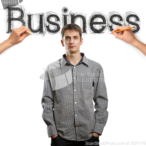 Image of sketch word business with businessman