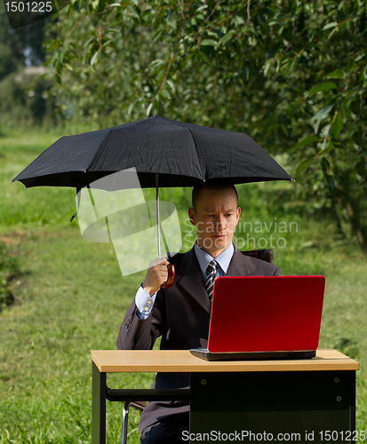 Image of businessman with umbrella