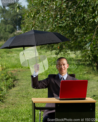 Image of businessman with umbrella