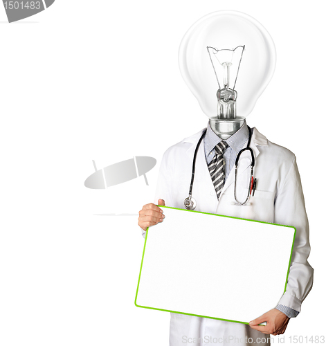 Image of doctor with empty board and lamp-head