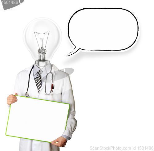 Image of doctor with empty board with thought bubble