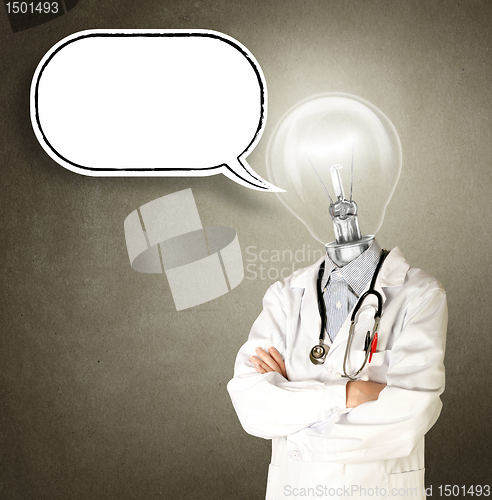 Image of doctor with lamp-head and comics bubble