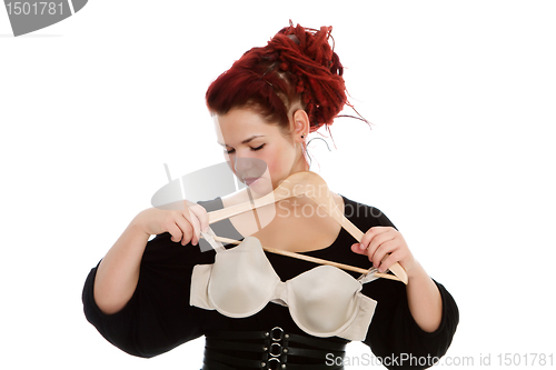 Image of Young woman wearing bra